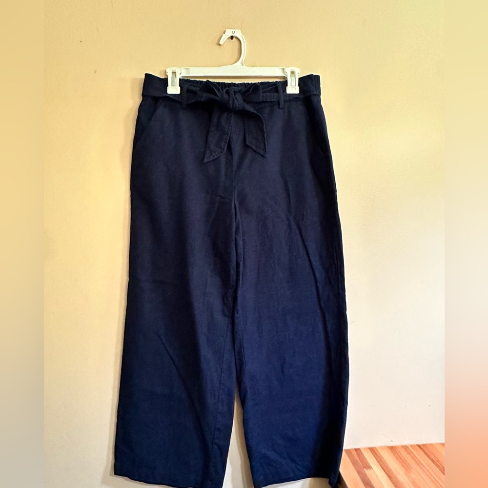 J. Crew Dark Blue Wide Leg Crop Pants Linen Blend Size 12